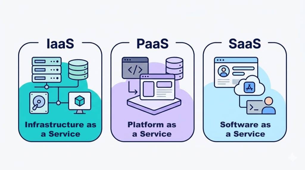 Diagram of IaaS, PaaS, and SaaS cloud service models